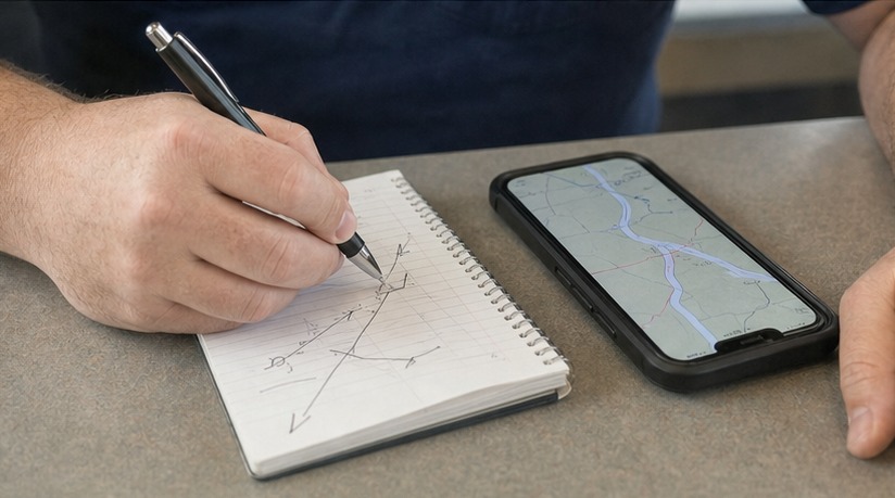 Route notes and the next decision made before movement.